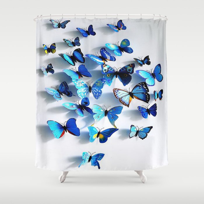 Blue Erfly Flutters In 3d Shower, 3d Shower Curtains