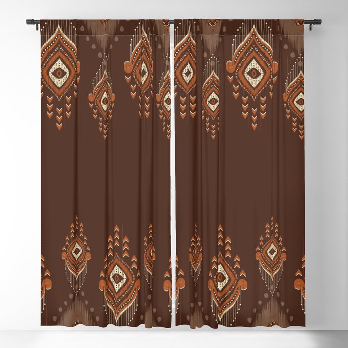 Brown Ikat Boho Pattern Blackout Curtain