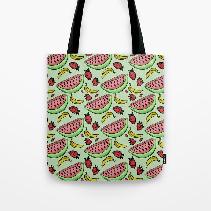 Fruit Pattern - Watermelon, Strawberry, Banana Tote Bag