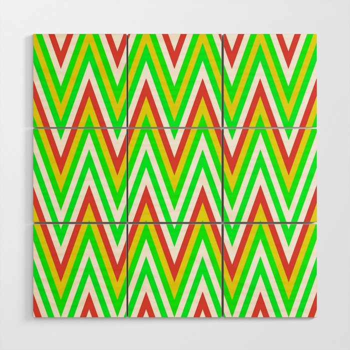 Chevron Design In Green Yellow Red Zigzags Wood Wall Art