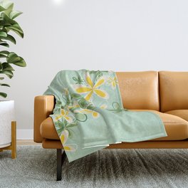 Arden - Minimalistic Floral Art Pattern in Green and Yellow Throw Blanket