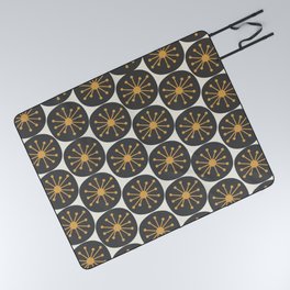 Atomic Retro Dots Midcentury Modern Pattern Charcoal Grey, Muted Mustard Gold, and Cream Picnic Blanket