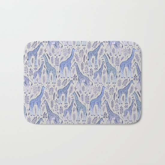 Blue Giraffe Pattern Bath Mat