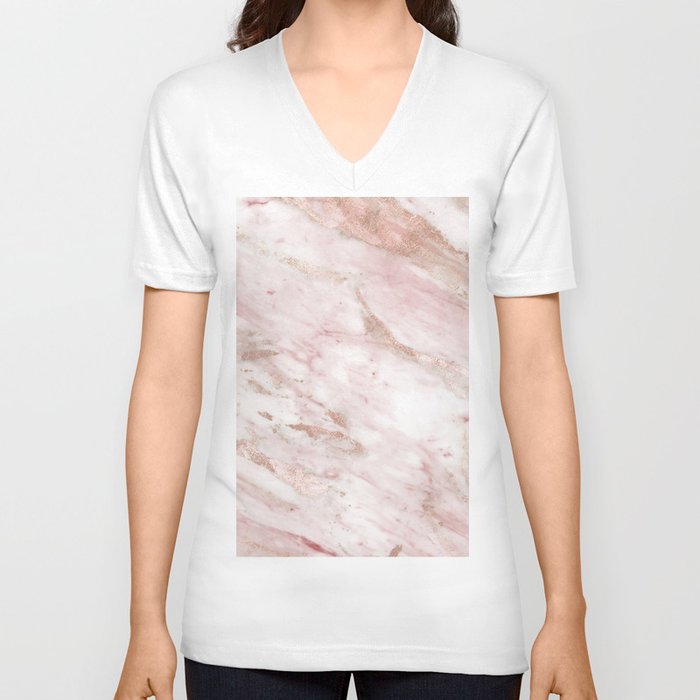 Pink marble - rose gold accents V Neck T Shirt