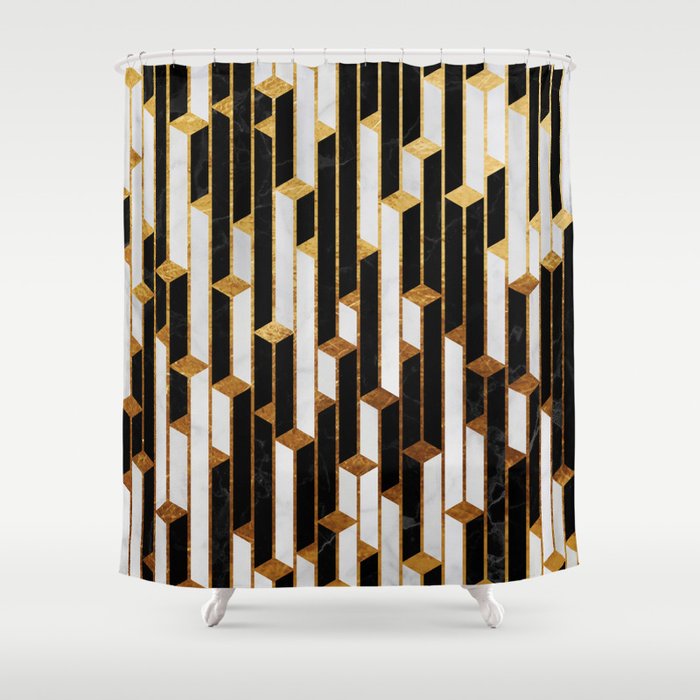 Black, White and Gold Shower Curtain 