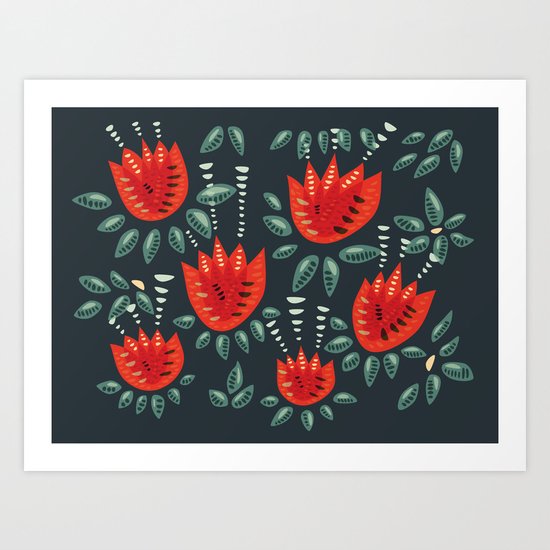 Abstract Red Tulip Floral Pattern Art Print
