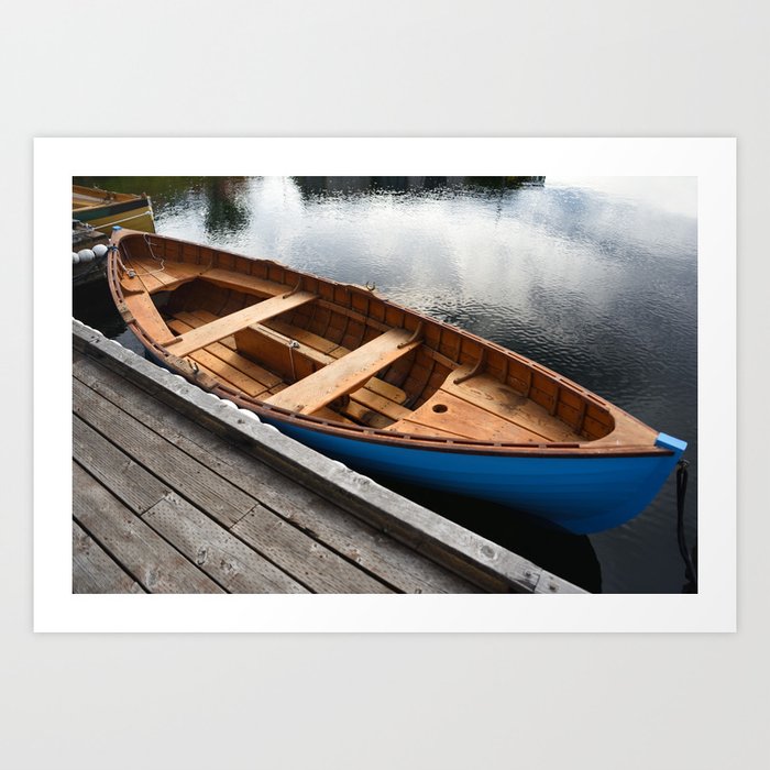 Blue Canoe Seattle Wooden Boat Nautical Outdoors Nature Recreation Art Print
