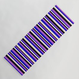 [ Thumbnail: Orchid, Blue, Beige & Black Colored Lines Pattern Yoga Mat ]