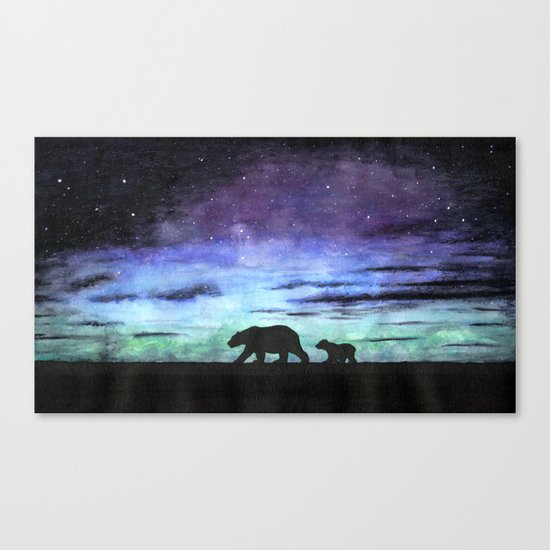 Aurora borealis and polar bears (black version) Canvas Print