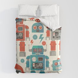 Retro Space Robot Seamless Pattern Bettbezug | Vintage, Illustration, Pattern, Children 