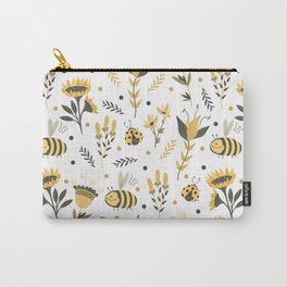Bees and ladybugs. Gold and black Carry-All Pouch | Illustration, Ladybug, Other, Floral, Gold, Cute, Graphicdesign, Cartoon, Nature, Flower 