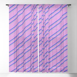 [ Thumbnail: Orchid, Blue & Light Slate Gray Colored Pattern of Stripes Sheer Curtain ]