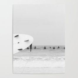 Catch a Wave - Abstract Surf Board photography - Black and White Surfer - Ocean Sea Travel photo Poster