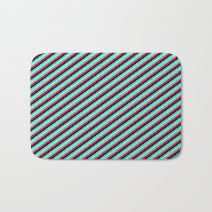 Colorful Dark Grey, Red, Blue, Green, and Light Gray Colored Striped/Lined Pattern Bath Mat