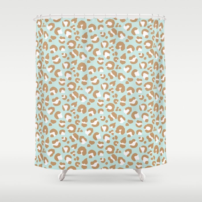 Leopard Print - Mint and Camel Shower Curtain