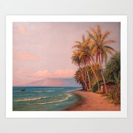 Lahaina Beach, West Maui Tropical Hawaiian Islands landscape painting by D. Howard Hitchcock Art Print