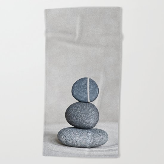 Zen cairn pebble stone balance grey Beach Towel