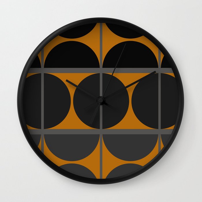 Black and Gray Gradient with Gold Squares and Half Circles Digital Illustration - Artwork Wall Clock