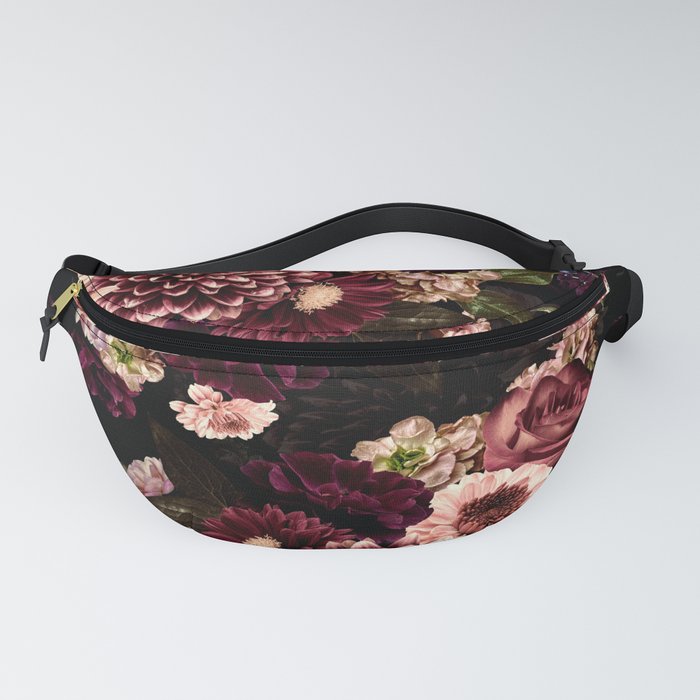 Vintage & Shabby Chic- Real Chrysanthemums Lush Midnight Flowers Botanical Garden Fanny Pack