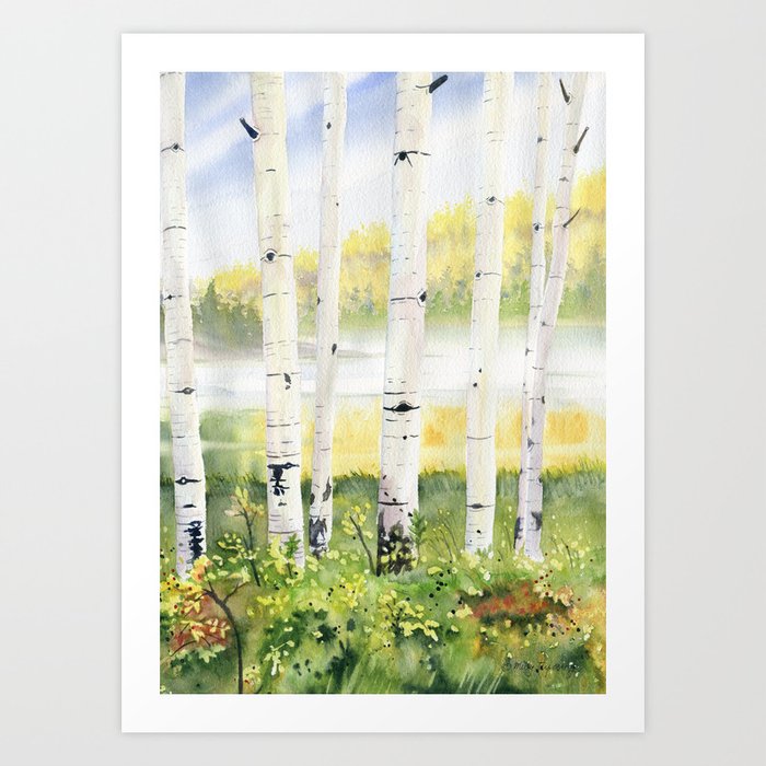 Behind The Birch Trees Art Print