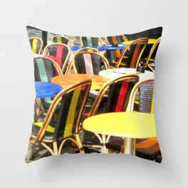 Paris Cafe Colorful Chairs and Tables Throw Pillow