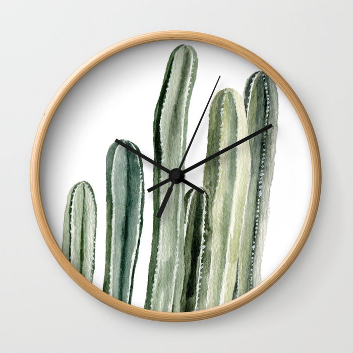Tall Cacti Watercolor Painting Wall Clock