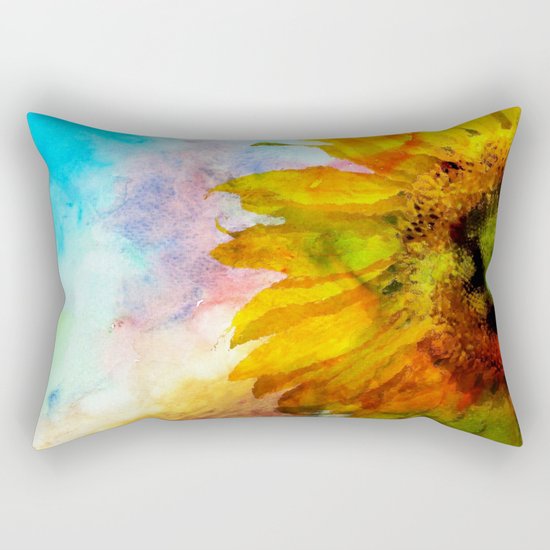 Sunflower on colorful watercolor background- Flowers on #Society6 Rectangular Pillow