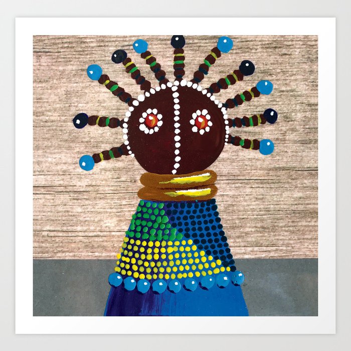African kenyan doll in blue dress Art Print by Mariam H. Society6