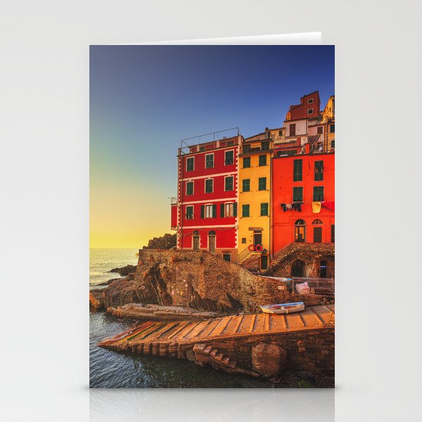 Riomaggiore town sunset in Cinque Terre, Italy Stationery Cards