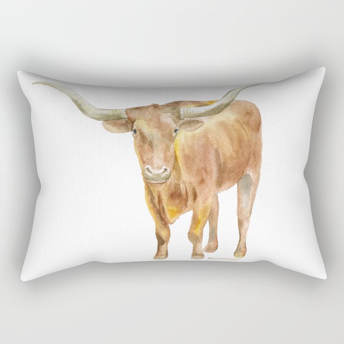 Texas Longhorn Steer Watercolor Rectangular Pillow