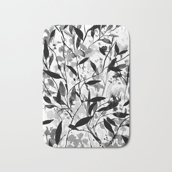 Wandering Wildflowers Black and White Bath Mat