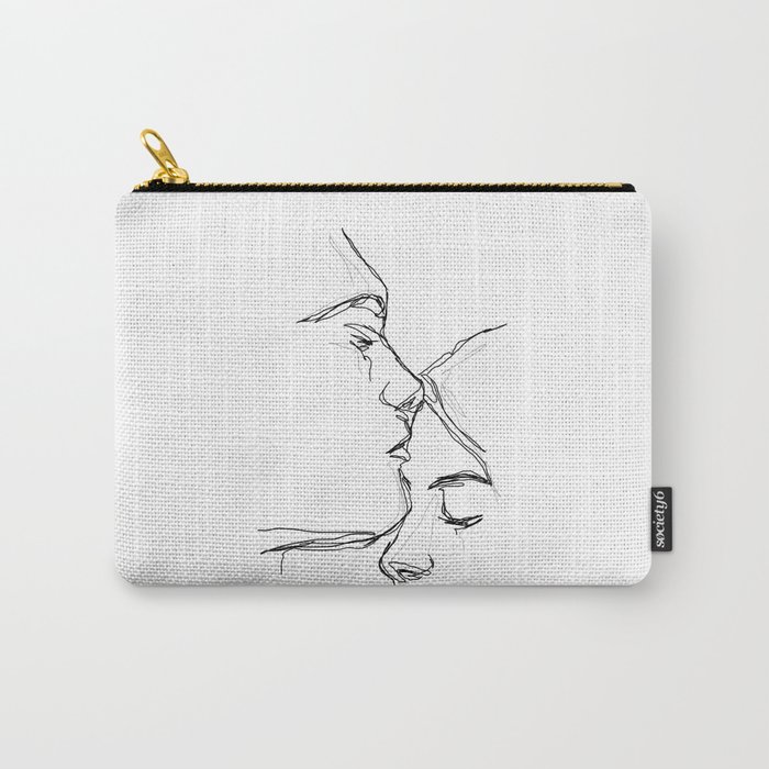 Minimalist Decor - Lovers Blind Contour Line Art - Forehead Kiss Carry-All Pouch