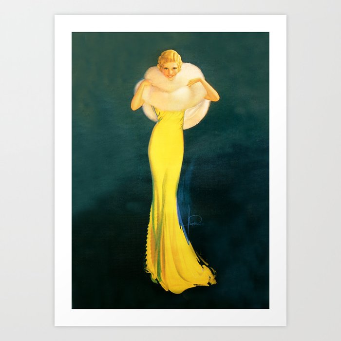 Pinup by Rolf Armstrong “The Fur Stole” Art Print