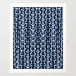 Japanese Waves Pattern Dark Blue Art Print
