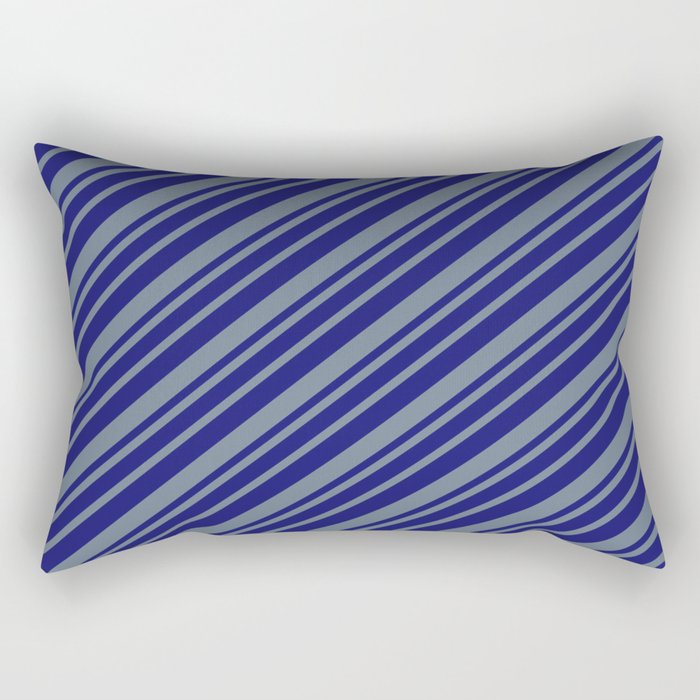 Midnight Blue & Slate Gray Colored Striped Pattern Rectangular Pillow