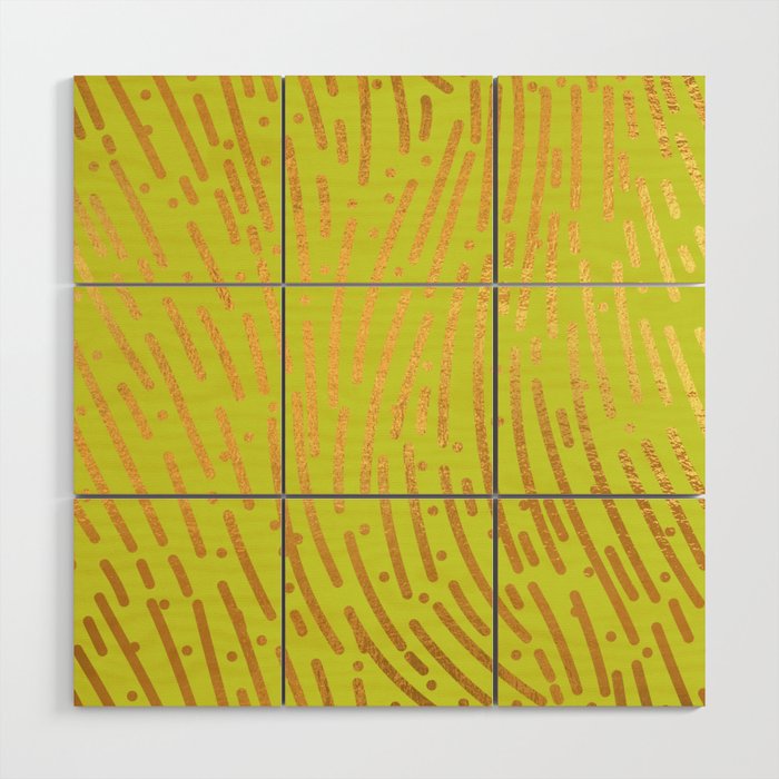 Lime Gold colored abstract lines pattern Wood Wall Art