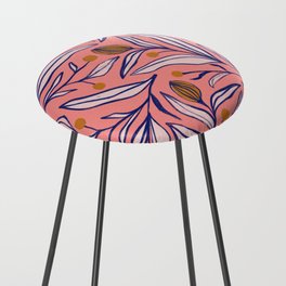 Modern floral art on coral pink Counter Stool