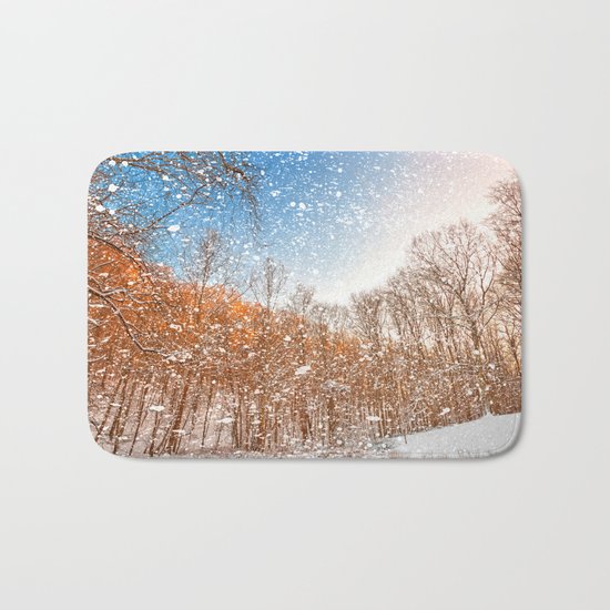 Snow Spattered Winter Forest Bath Mat