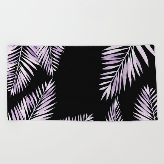 Watercolor tropical palm leaves purple Beach Towel