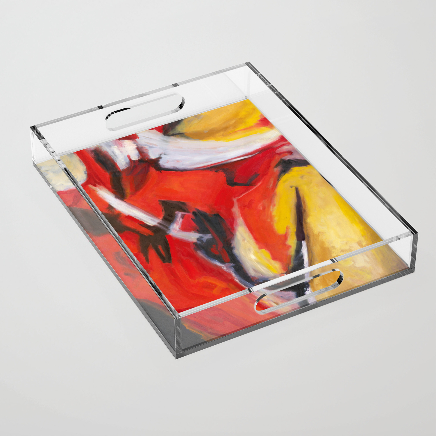 Red Sonja Red Yellow Abstract Painting Acrylic Tray By