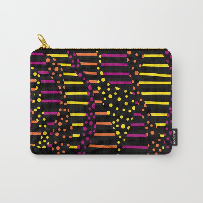 Spots and Stripes 2 - Black, Pink, Orange and Yellow Carry-All Pouch
