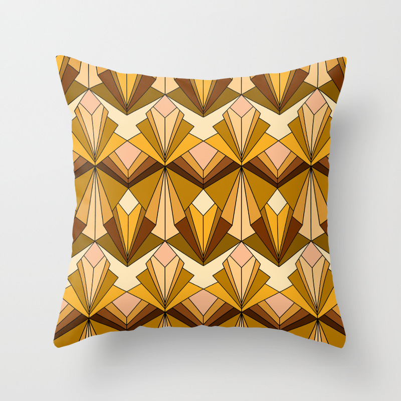 Art Deco Inspired Geometric Yellow Lines 18" Cushion Cover Triangle Pattern 