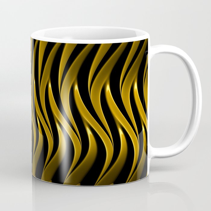 Grill Woven Gold Fractal Waves On Black Abstract Design Coffee Mug By Lishpix