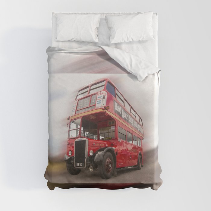 Old Red London Bus Vintage transport Duvet Cover