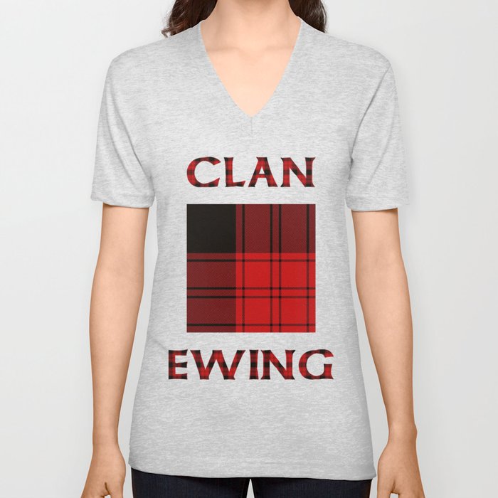 Clan Ewing Tartan V Neck T Shirt