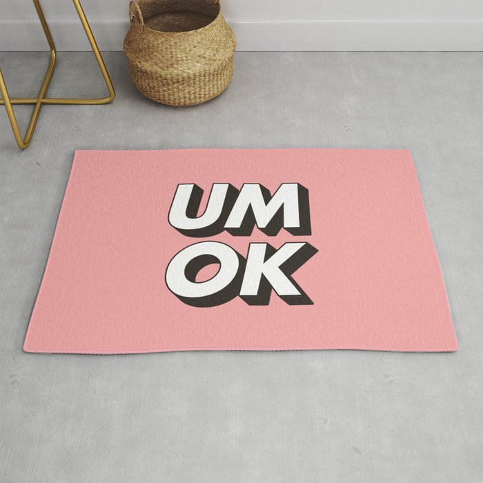 UM OK Pink Black and White Typography Print Funny Poster 3D Type Style Bedroom Decor Home Decor Rug