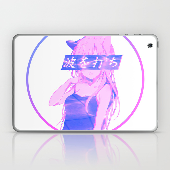 Waves Pink Sad Japanese Anime Girl Aesthetic Laptop Ipad