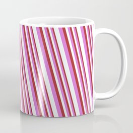 [ Thumbnail: Brown, Orchid, and Mint Cream Colored Stripes/Lines Pattern Coffee Mug ]