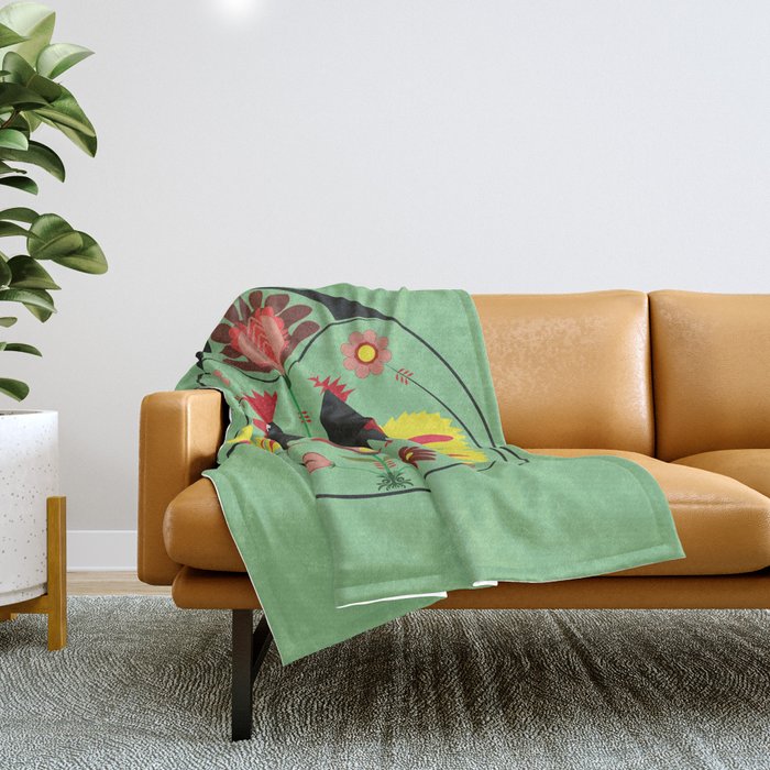 Polish Folk With Decorative Roosters Throw Blanket