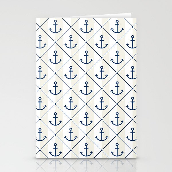 Navy Blue Anchor Pattern on White and Cream Stationery Cards